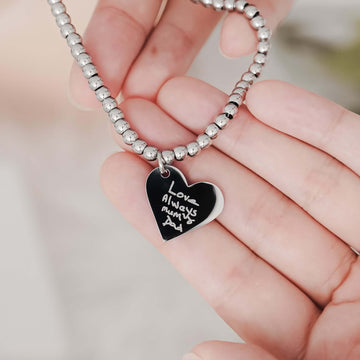 Florence Heart Silver Actual Handwriting Bead Bracelet